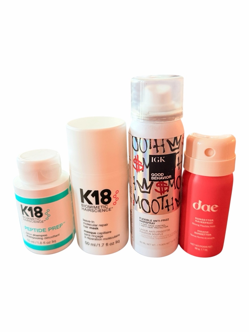 K18 Hair Bioscience Repair Bundle Full Size Mask Detox Shampoo IGK & dae 4 Pc
